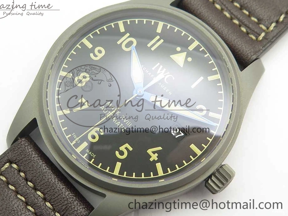 MIROTIME 0310 SmartChoice Mark XVIII IW327006 Titanium M+F 1:1 Best Edition Black Dial on Brown Leather Strap A 7145
